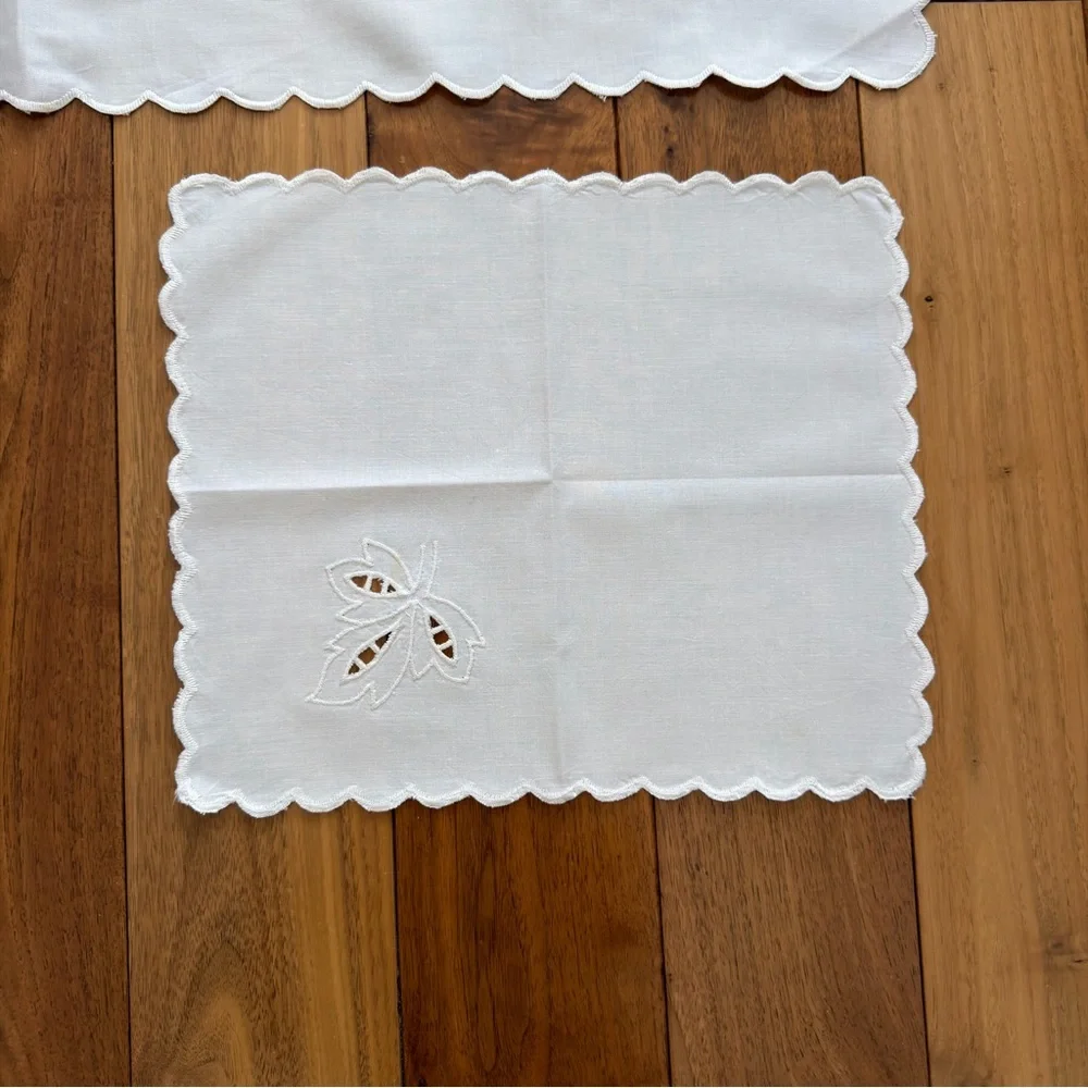 Vintage Hand-Embroidered Cutwork Tablecloth + 2 Napkins – White on White